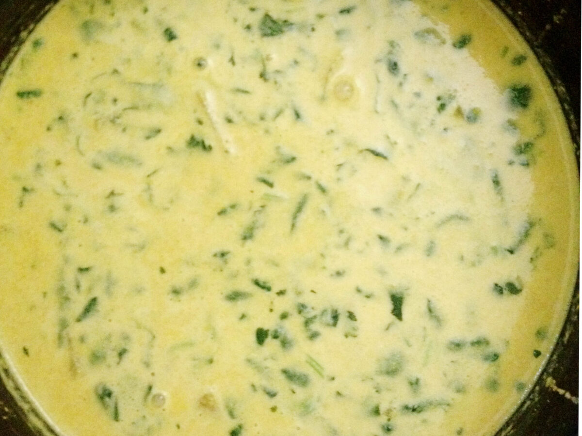 Spiced Buttermilk Stew with Veggies - The color of turmeric, the taste of coconut and green chillies! Yum Yum!