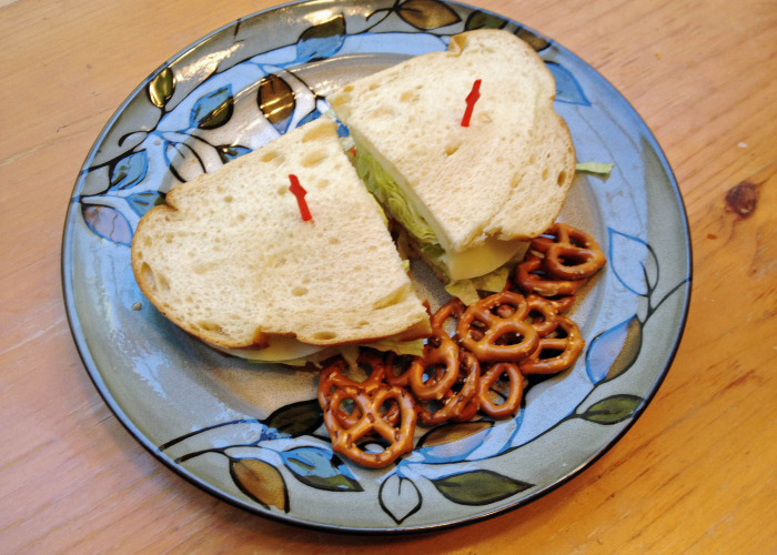 Sourdough Sandwich with Pretzels. Hm? Some soup will go nice with this sandwich!