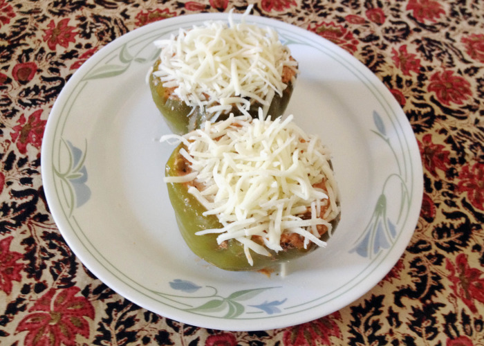 Stuffed Bell Peppers topped with Mozarella cheese